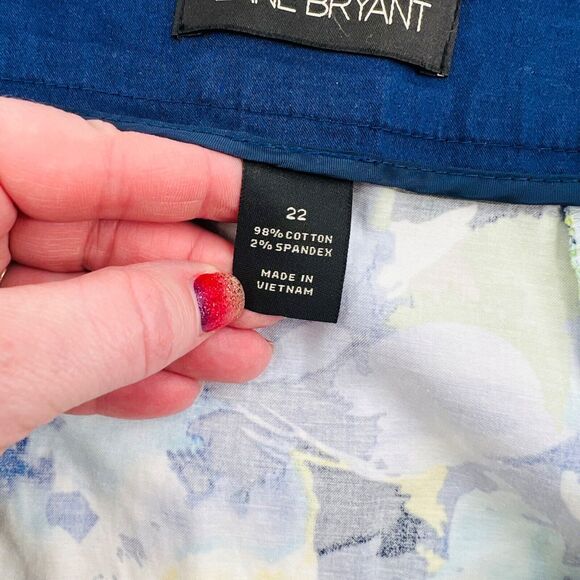 Lane‎ Bryant Pleated A-Line Skirt Women's Size 22 Plus White Blue Yellow Floral - Picture 7 of 10